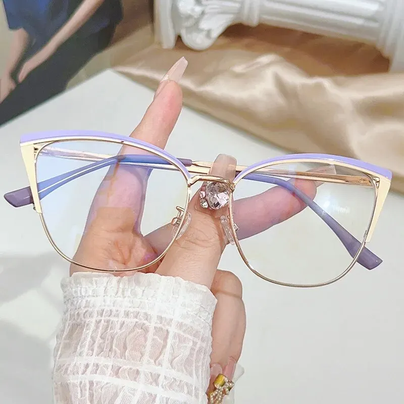 Fashion Cat-eye Frames Women's Fashion Multi-color Splicing Metal Frames European And American Color-changing Anti-blue Glasses