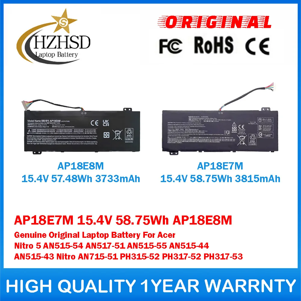 

AP18E7M 15.4V 58.75Wh AP18E8M Genuine Original Laptop Battery For Acer Nitro 5 AN515-54 AN517-51 AN515-55 AN515-44 AN515-43