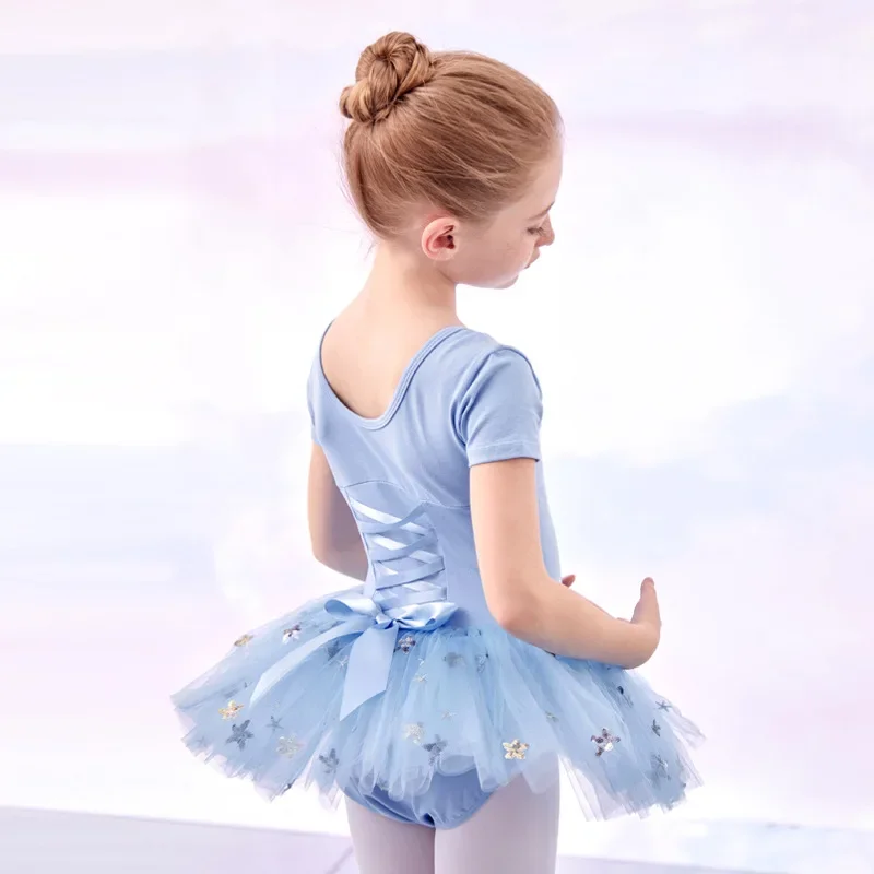 J002 Children's sky blue dance dress girls practice dress summer dance body dress