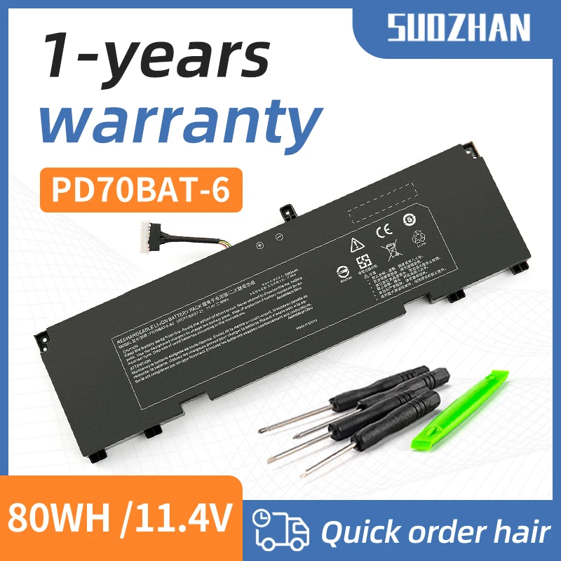 

SUOZHAN PD70BAT-6-80 Battery for Getac 6-87-PD70S-82B00 for Schenker: XMG Pro 17 E22 Battery Li-ion 11.4V 80Wh