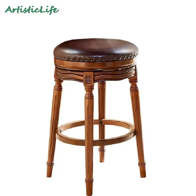 

ArtisticLife Cowhide American BarChair Solid Wood Bar Stool Small Retro High Chair Chaise De Bar Lot Tabouret Bar Sillas De Bar