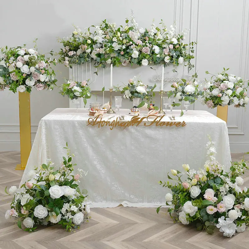 Flower Mori Greenery Tulip Rose Floral Arrangement Wedding Reception Backdrop Table Centerpiece Ball Flower Bouquet