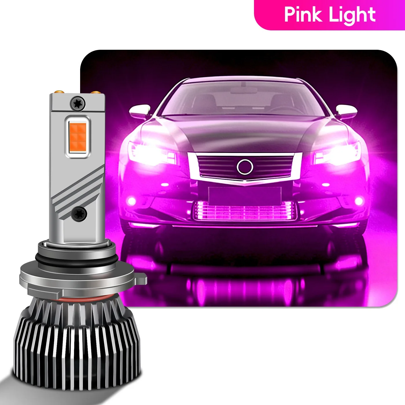 

Dual Copper Tube LED Headlight Bulbs H7 H11 HB3 9005 9006 12V 130W Pink Purple Light