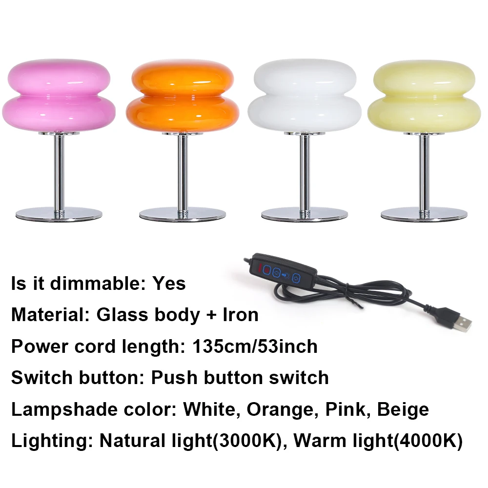 Macaroon Glass Table Lamp Dimming Bedroom Bedside Study Reading Led Night Light Home Decor Atmosphere Lamps Stained Desk Lamp