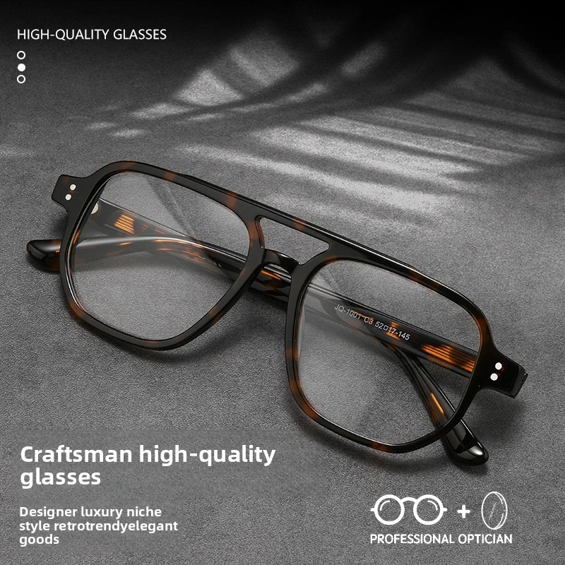 

Double Bridge Pilot Eyeglasses Trendy Tortoiseshell,Sophisticated Ultra-light Prescription Glasses Oculos Masculino De Grau