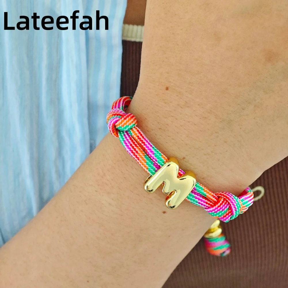 

Lateefah Новое поступление из нержавеющей стали с пузырьками и буквами, настраиваемый браслет с именем, красочный браслет из тканой веревки