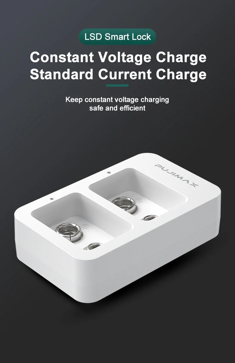 9V 2 Slots Smart Fast Battery Charger With LED Indicators USB Cable For 9V Ni-MH/Ni-Cd/Li-ion Rechargeable Batteries