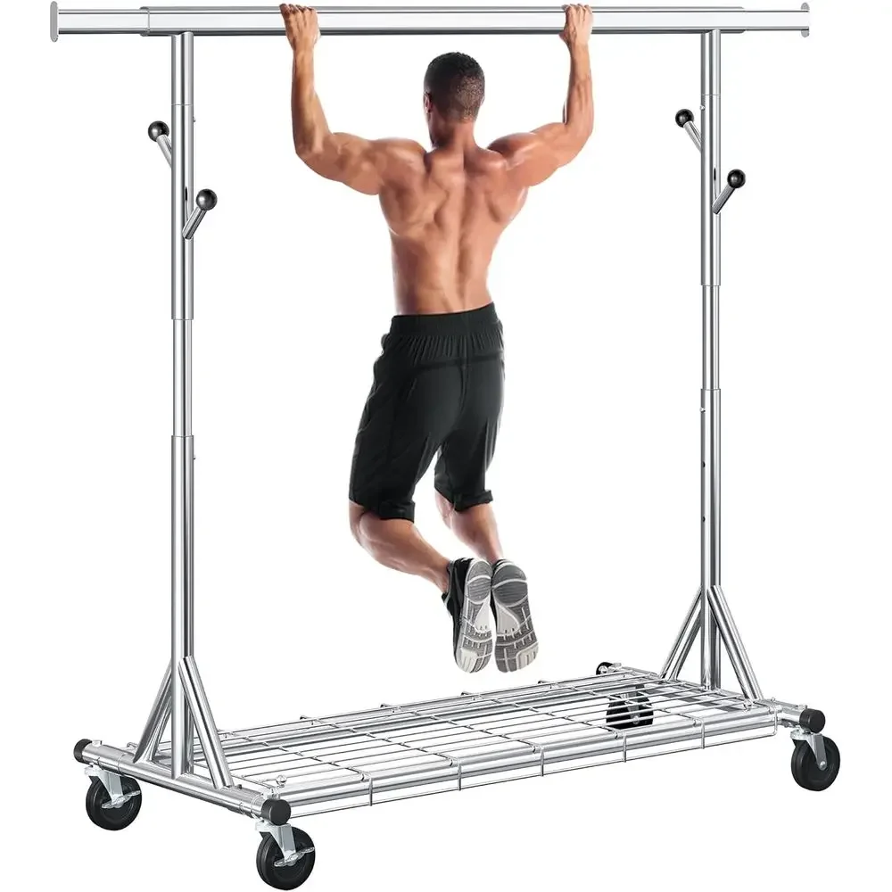 

Industrial-Strength Rolling Clothes Rack, 630 lbs Capacity, Adjustable Metal with Wheels and Shelves, Chrome Steel