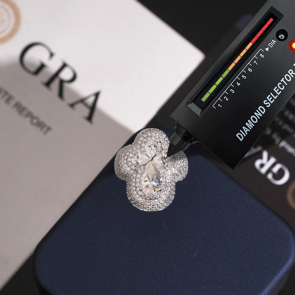 Blingminer Cross Flower Shaped VVS Moissanite Rings For Men Women S925 Silver Finger Pass Diamonds Tester GRA Free Shipping