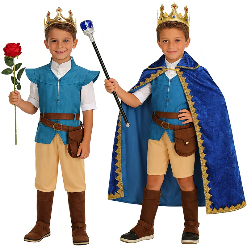 Flynn Rider Prince Boys Outfit Halloween Cosplay Medieval King Birthday Party Children Costume Carnival Performance Kids Clothes