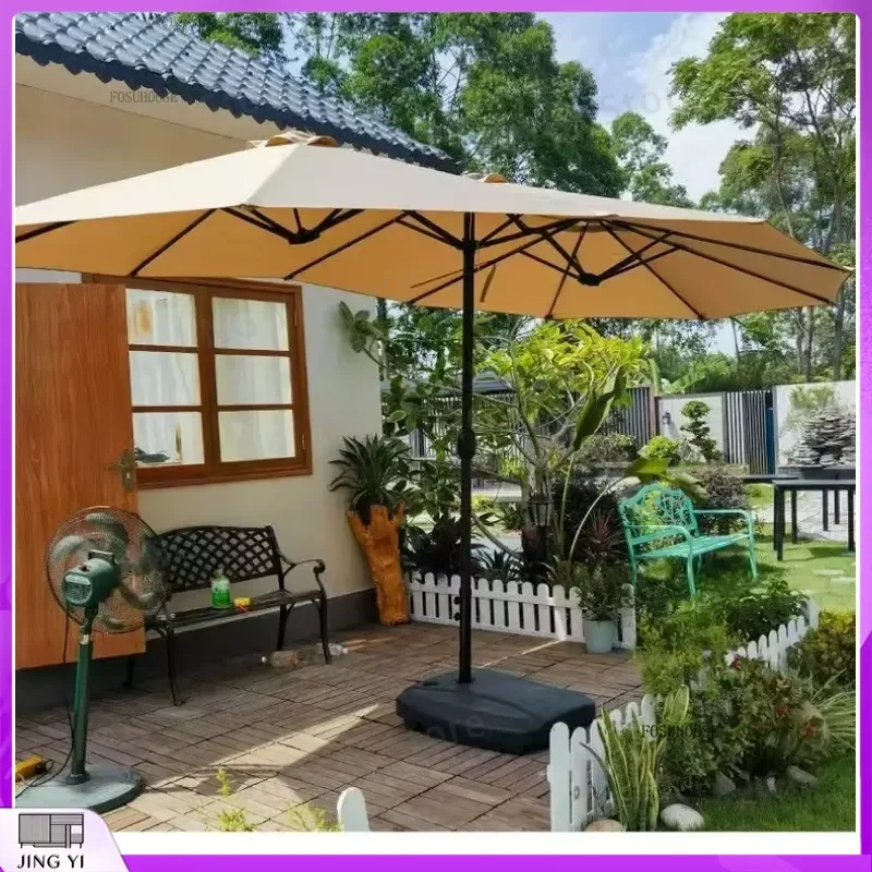 Large Outdoor Patio Umbrella for Garden Terrace Villa Sunshade Three Head Commercial Parasol with Center Pole Heavy Duty UV