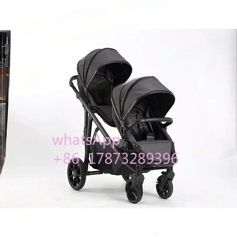 European Twin Baby Stroller Wholesale Foldable 3-in-1 Pram Car Seat Infant Cart Double Seat Pushchair EVA Alloy Newborn Toddler