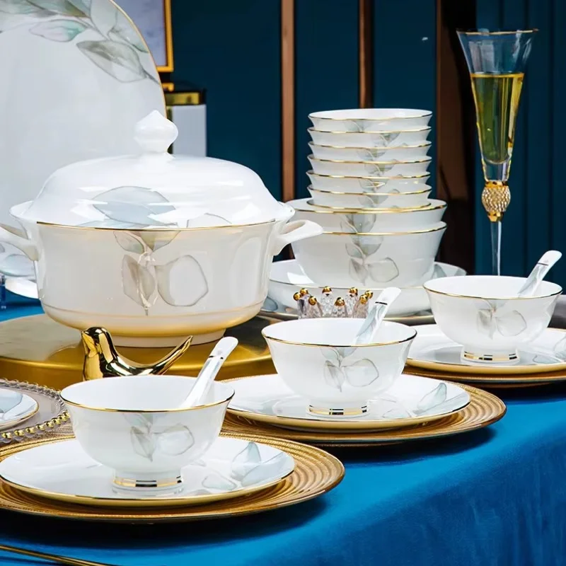 Fine Luxury Party Plates Set Catering Supplies Guests Dining Room Dinnerware Sets Home Gift Vajillas Completa Dinnerware