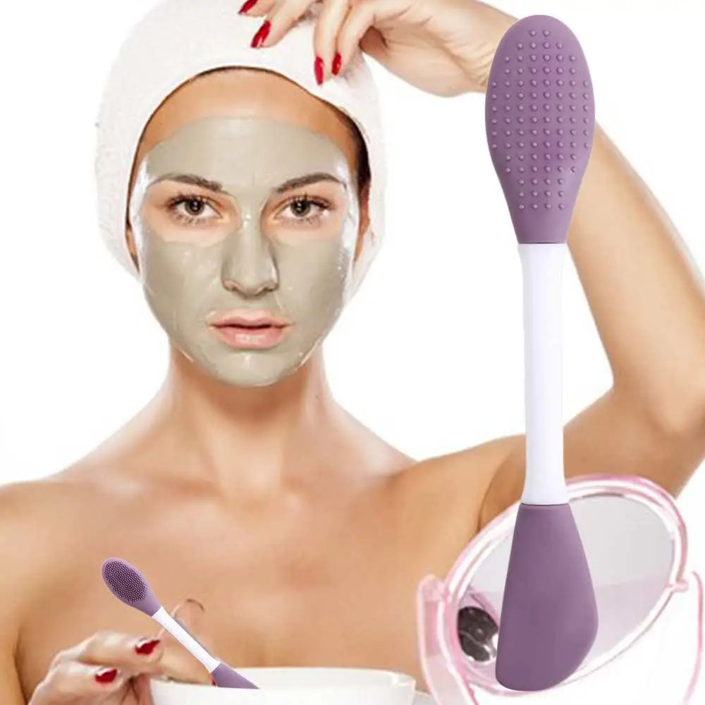 Exfoliator Scrub Mask Mud Mixing Tool Facial Beauty Makeup Brush Double Head Brush Deep Cleaning Tools Silicone Face Mask Brush