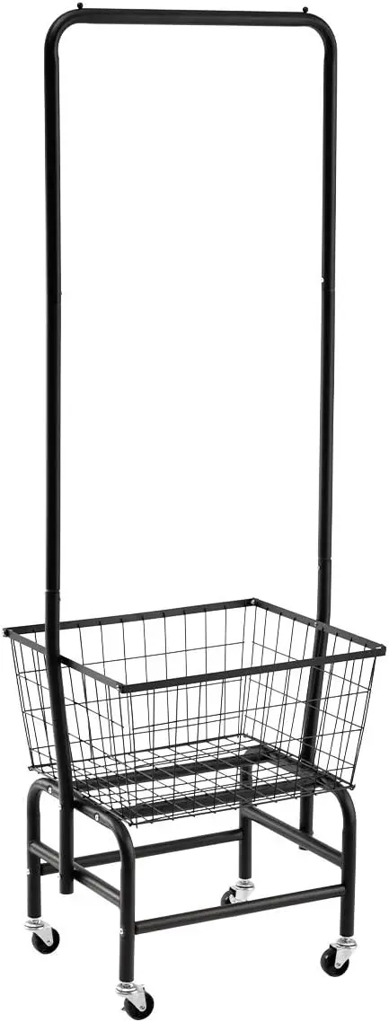 

Laundry Cart with Clothes Rack, Rolling Laundry Butler with Wire Storage Rack，Black