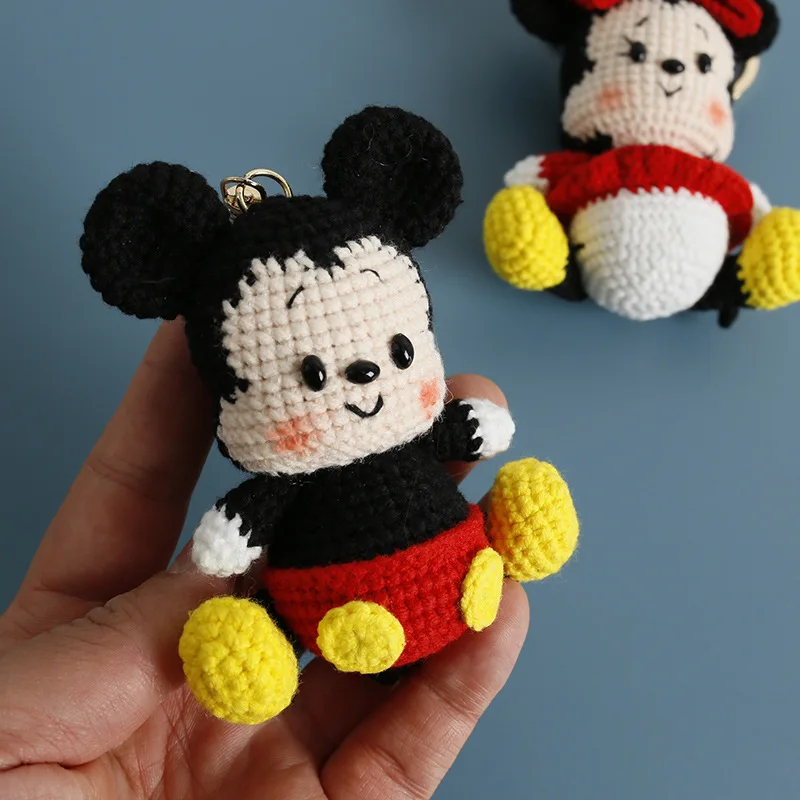 8cm Crochet Knitted Micky Mouse Stuffed Dolls Key Chains Backpack Hangings Small Pendant Valentine Graduation Birthday Gifts