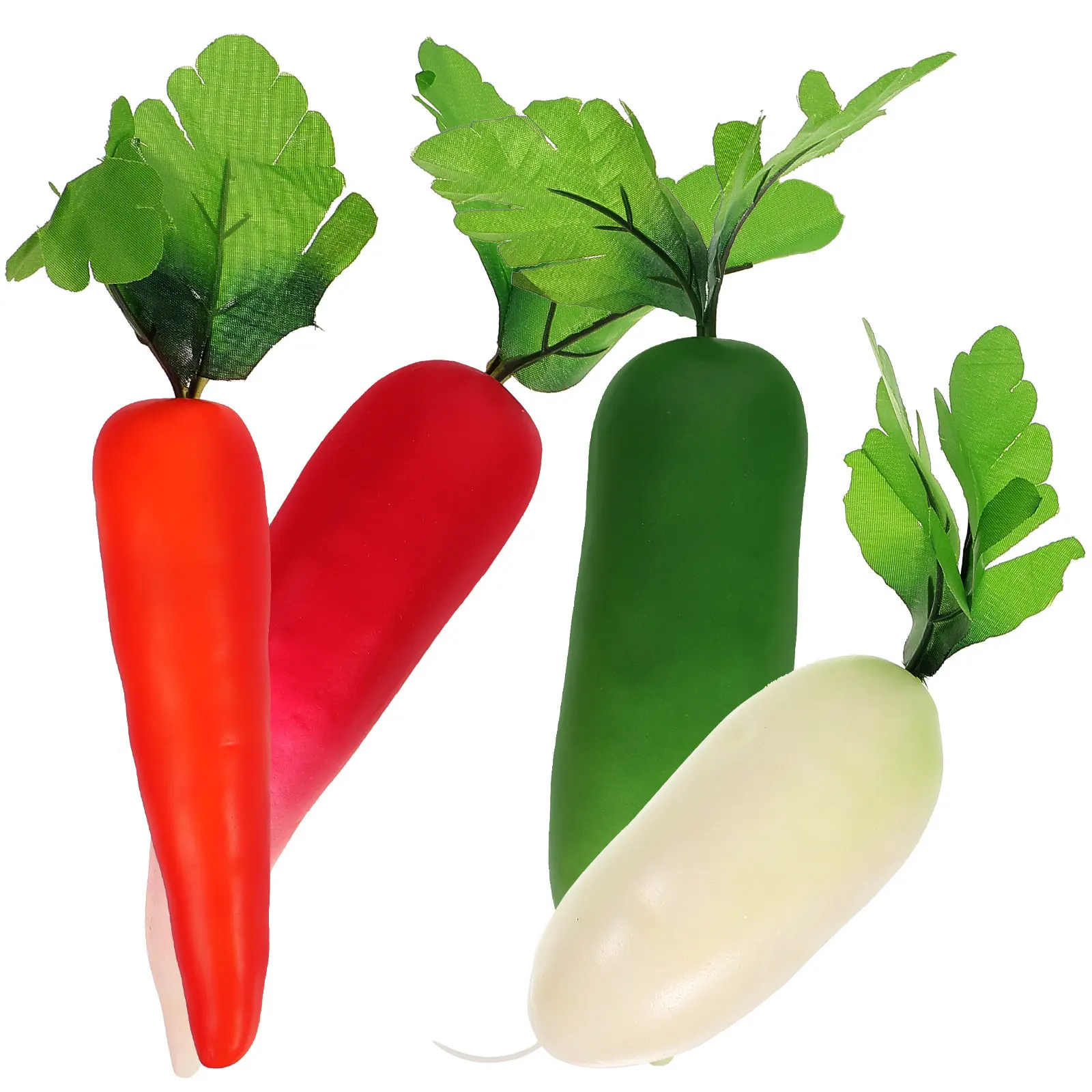 

4Pcs Detailed Fake Radish Carrot Vegetable Models Foam Simulation Food Ornament for Home Decor Educational Activity Party Photo