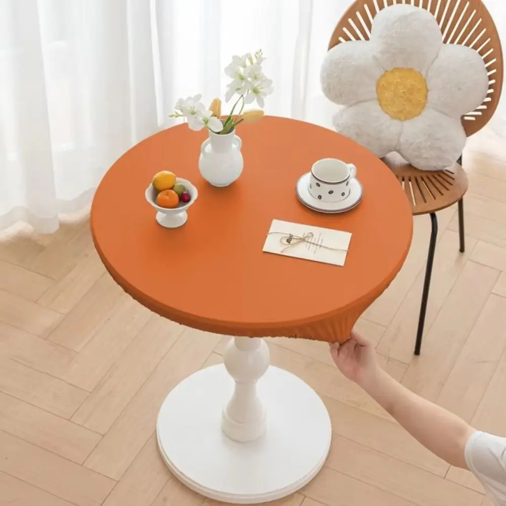 PU Leather Stretch Tablecloth Waterproof 60/80cm Round Table Cover Wipeable Wear-resistant Elastic Table Cover Restaurant Use