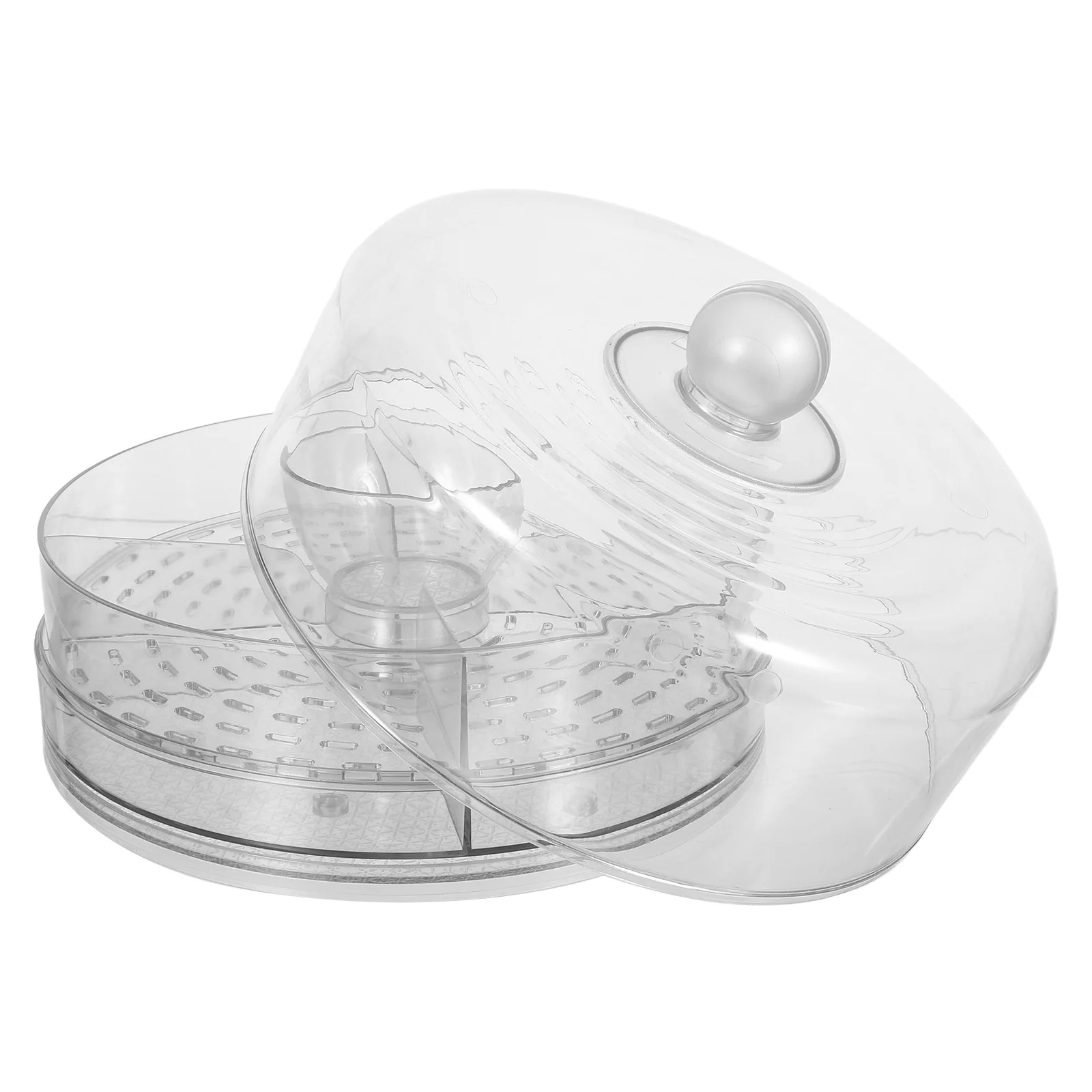 

Вращающийся поднос для хранения продуктов, прозрачный, с пластиковыми отделениями, многофункциональный органайзер для фруктов, овощей, закусок, сервировочный поднос, контейнер для салата