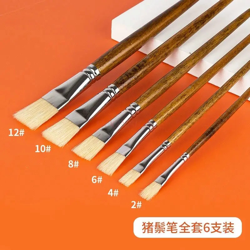 

6 шт., набор ручек для масляной живописи «Свинья грива» для начинающих, кисти для рисования, кисти для твердых шерсти, кисти для масляной живописи