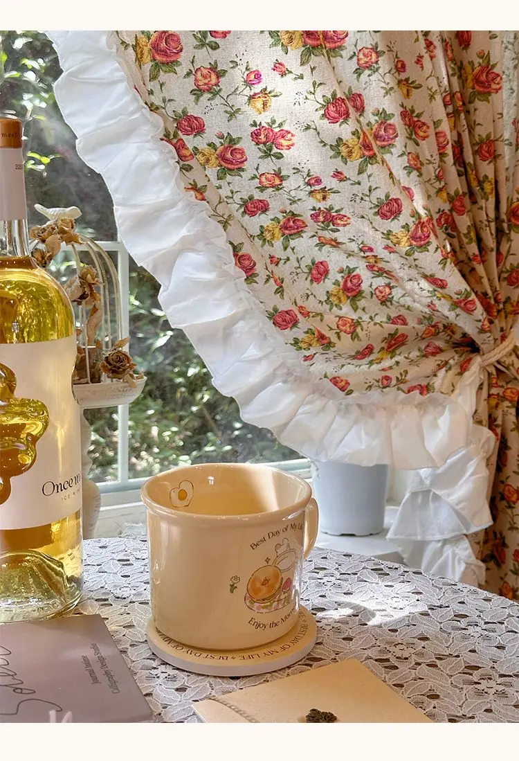Amerikanische Rüschen vorhänge, bedruckte Rosen schlafzimmer im französischen Landschafts stil aus Spitze, Erkerfenster im Ins-Stil, Bildschirm vorhänge – Detail 12