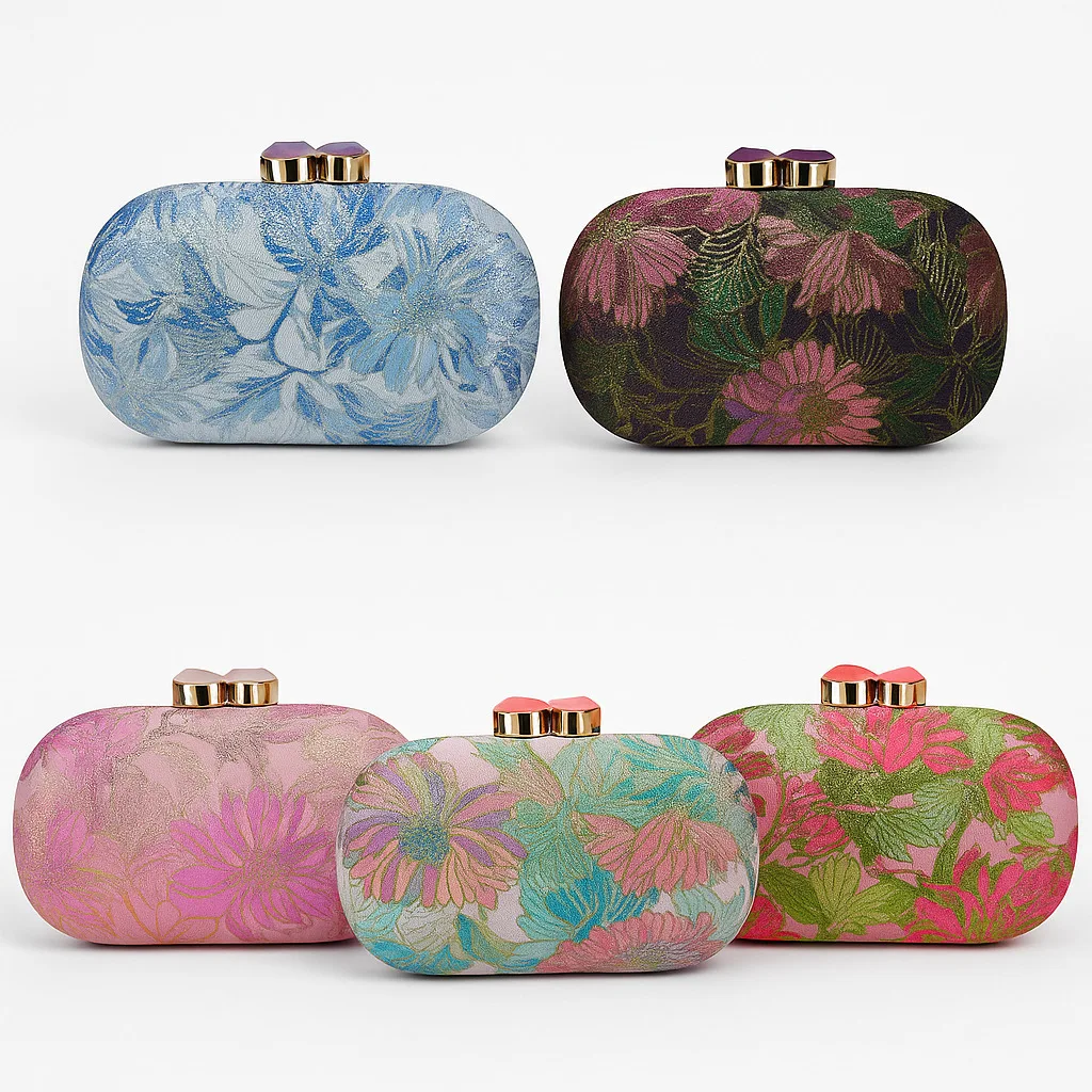 Retro Chinese Style Print Small Clutch Ladies Chain Shoulder Bag Crossbody Fashion Fine Blue Green White Women's Metal Handbags