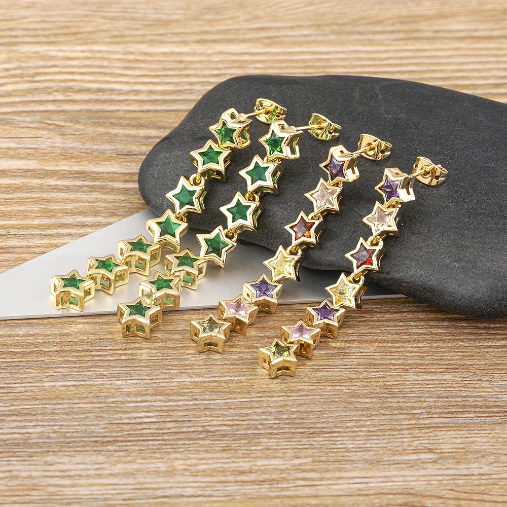 

Nidin Light Luxury Lucky Star Dangle Earrings Rhinestone Fringe Hanging Zircon Shiny Wedding Statement Party Jewelry Gifts
