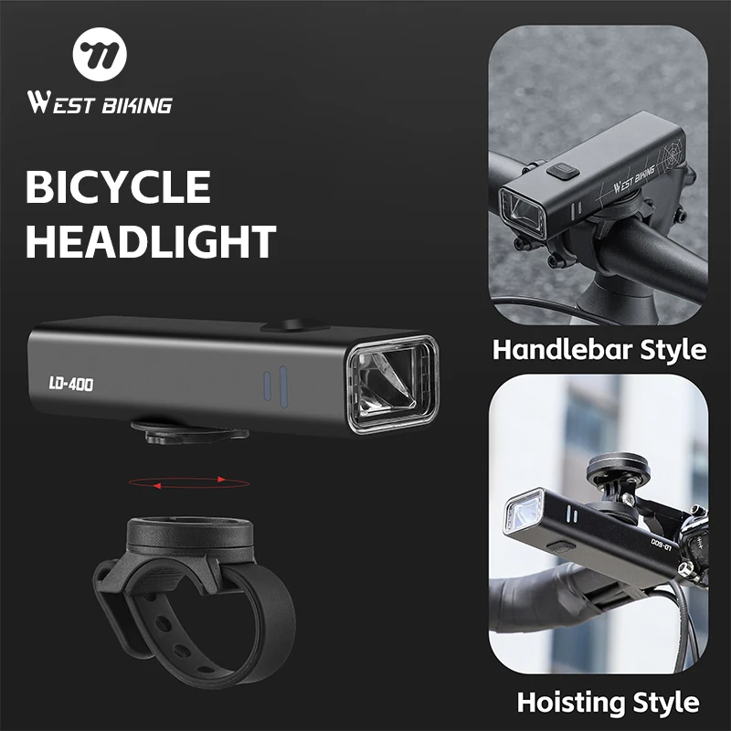 

WEST BIKING Bike Headlight 250/400/600/800 Lumen Type-C Charging Road MTB Bicycle Front Lamp Aluminum Alloy Cycling Flashlight