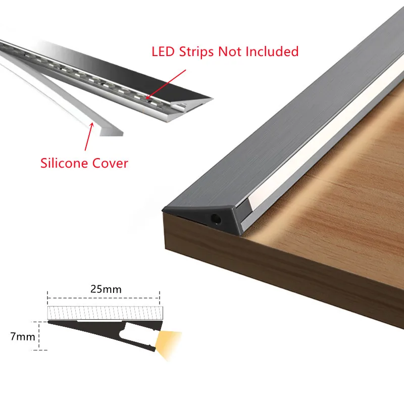 

Ultra-Thin Aluminum Profile 7mm Surface Mounted LED Cabinet Lamp 45 Degree Oblique Hidden Lights Wardrobe Edge Shelf Panel Light