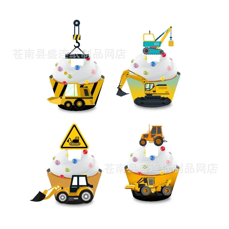 Engineering Vehicle Cupcake Decorations Excavator Cake Topper Kids Boys Favors Happy Construction Car Birthday Party Cake Decors