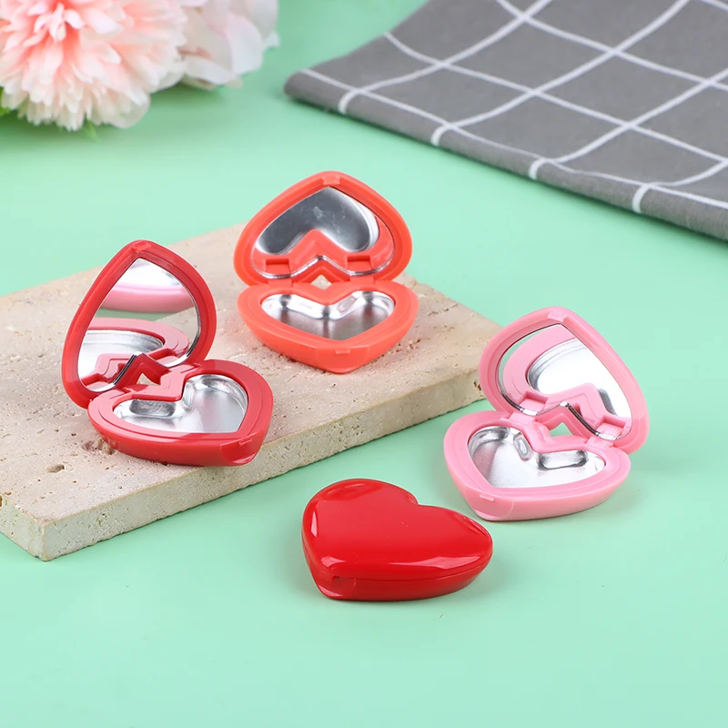 1Pc Love Heart Shape Empty Eyeshadow Case With Mirror Rouge Lipstick Box Pigment Palette Refillable Foundation Makeup Dispenser