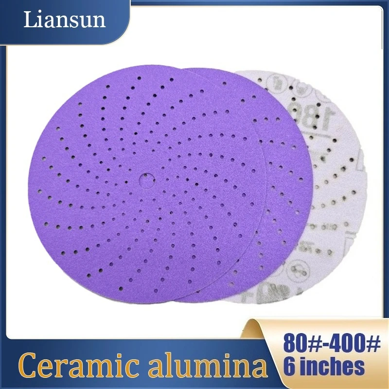 

80 # -400 # 6-дюймовые фиолетовые циклонные сухие шлифовальные диски, круглые диски из керамического глинозема для металла/деревообработки/мобильного шлифования
