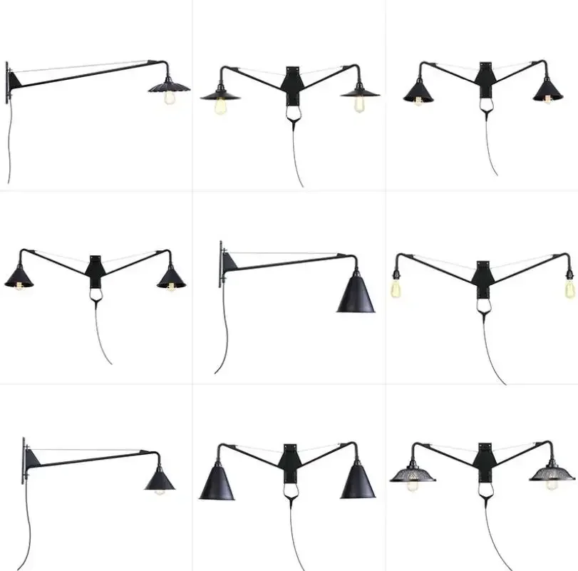 

American style creative retro simple wall lamp restaurant coffee shop aisle living room iron long arm wall lamp