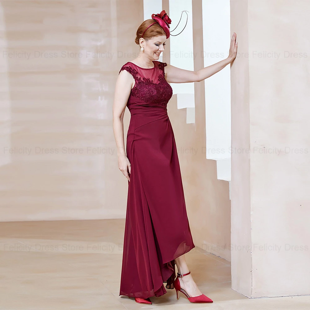 Vestidos personalizados para madre de la novia, vestidos de invitados de boda de corte A, apliques de ilusión, vestidos de noche de fiesta plisados de gasa 2026