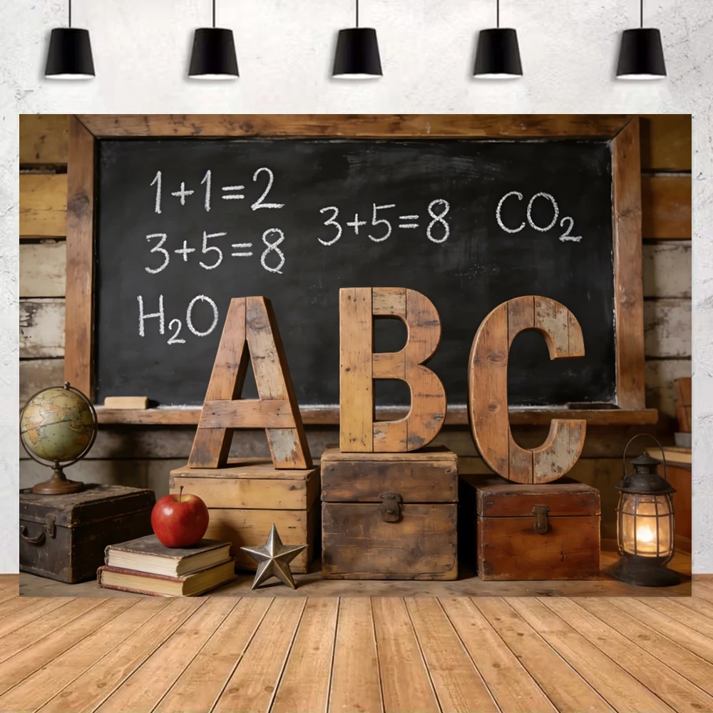 Back to School Background for Photographs Blackboard Desk Globe Bookshelf Classroom Teachers Students Party Photo Backdrop Props