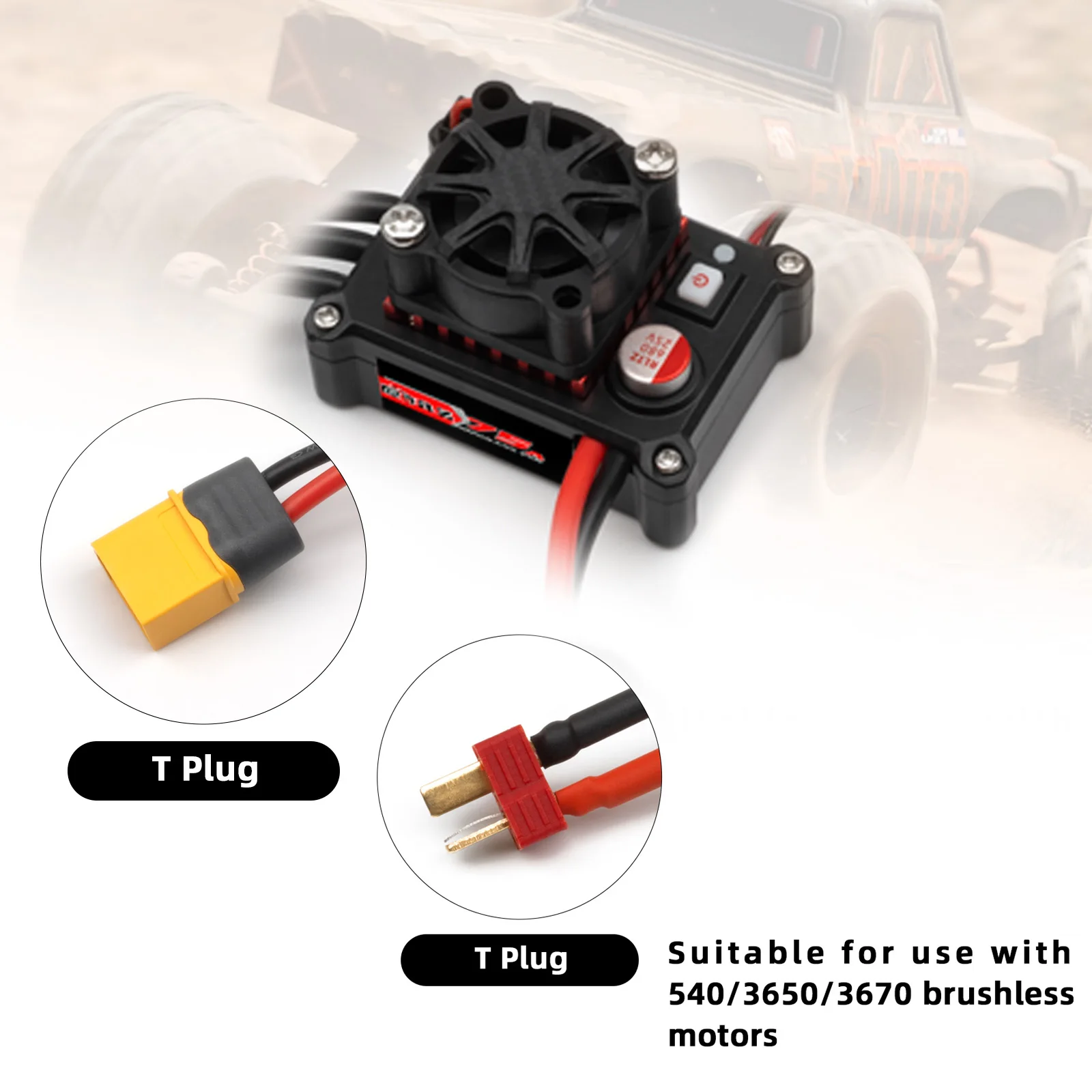 

RC BWE75A brushless ESC is used for 540/3650/3670 brushless motors, for Arrma, Traxxas, HSP, Redcat, RC4WD, Tamiya, Axial, SCX10