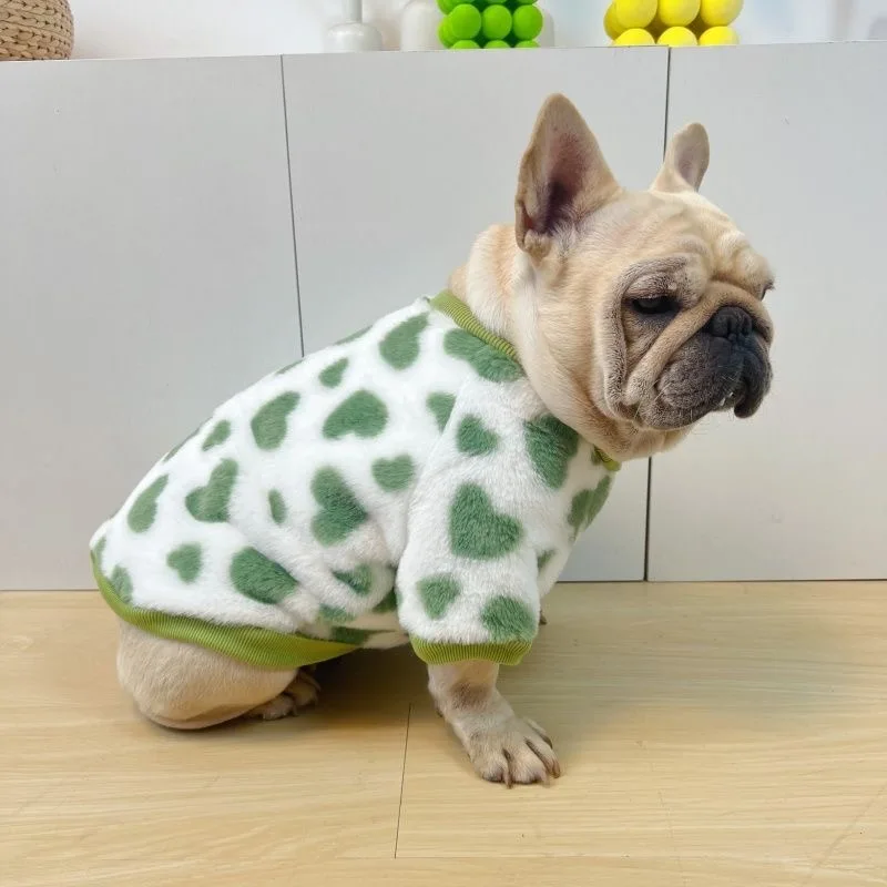 French Bulldog Winter Dog Clothes Coat Warm and Thickened Vest Jacket Fat Dog Costume Bulldog Pug Love Pattern Pet Dog Clothing