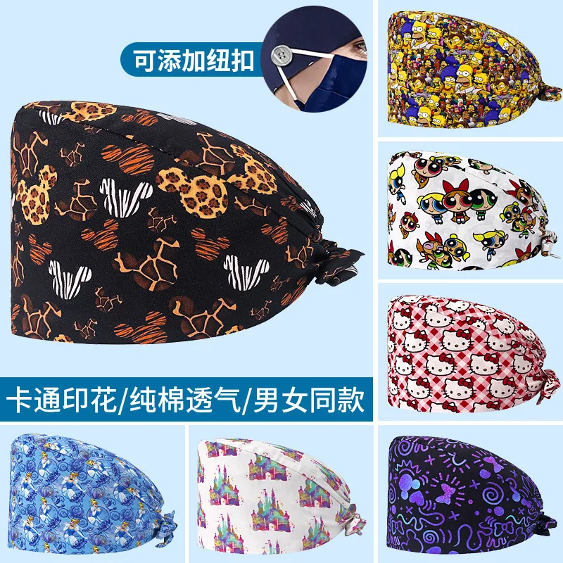 Hot Selling Mickey Nurse Doctor Medical Printed Pure Cotton Work Hat