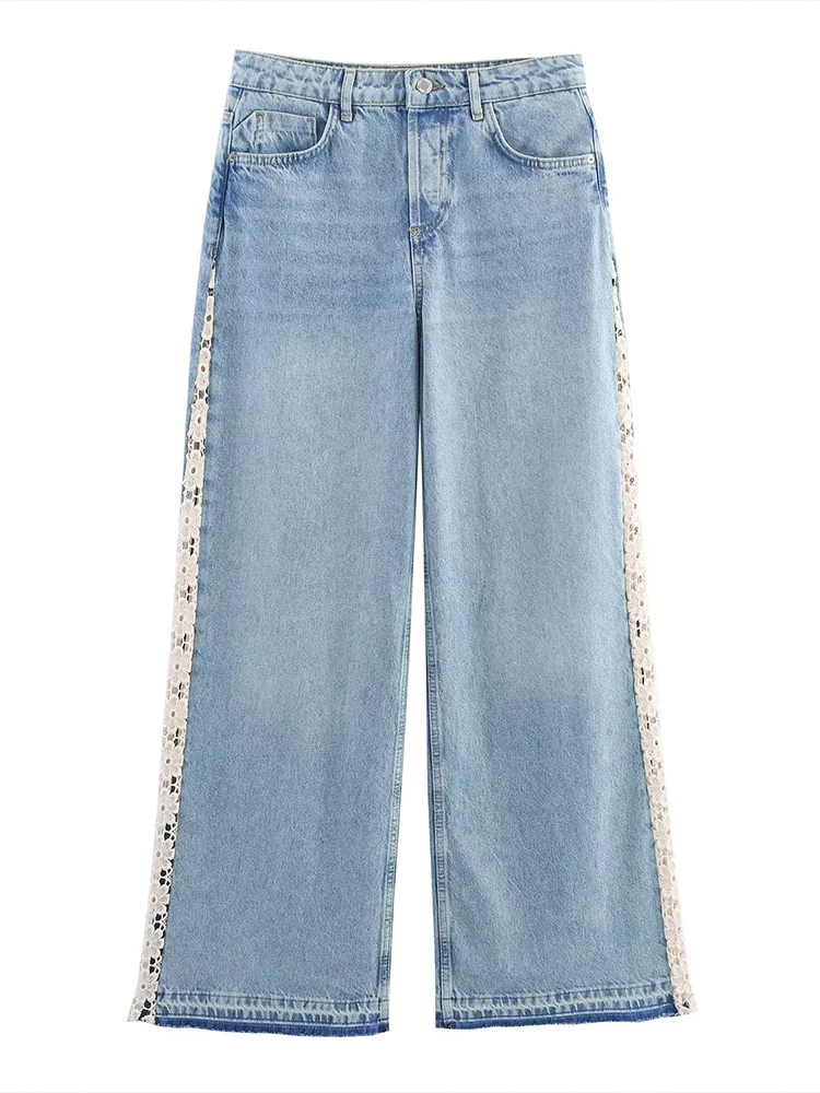 

Новая женская мода в европейском стиле, универсальный темперамент, французский дизайн, широкие джинсы с высокой талией