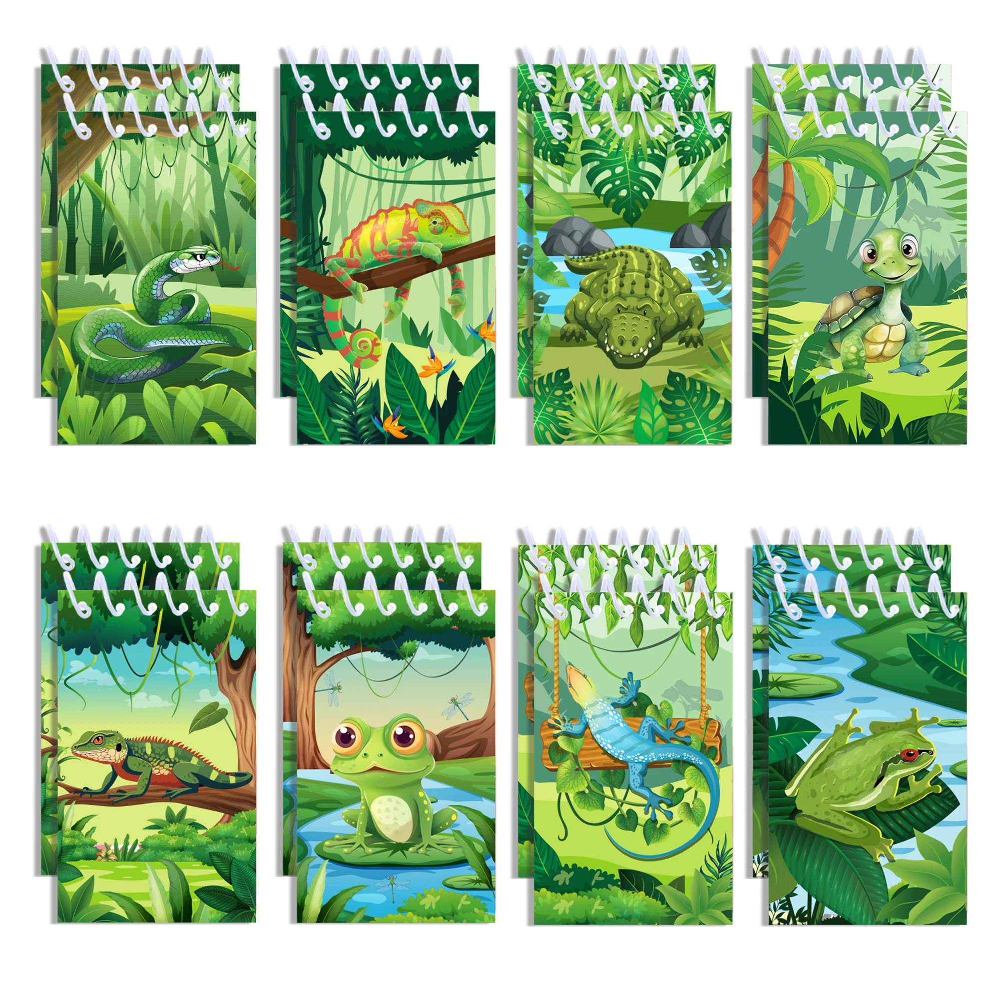 8pcs Wild Animals Spiral Pocket Notebook Snake Frog Pattern Portable Mini Memo Pad Notepads Coil Booklet Office Stationery