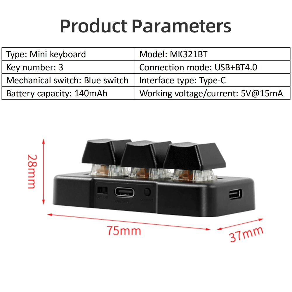 لوحة مفاتيح مخصصة صغيرة مع مفتاح ميكانيكي, اتصال USB ثنائي الوضع, لعبة مكتب, وسائط متعددة أوسو, MK321, U G, BT Pro, 3-Key