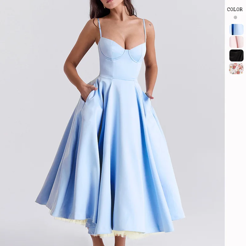 Elegante vestido de princesa com renda para meninas, camisola sem mangas, vestido longo para festa, sexy e sem costas, vestido de verão, 2 camadas, verão