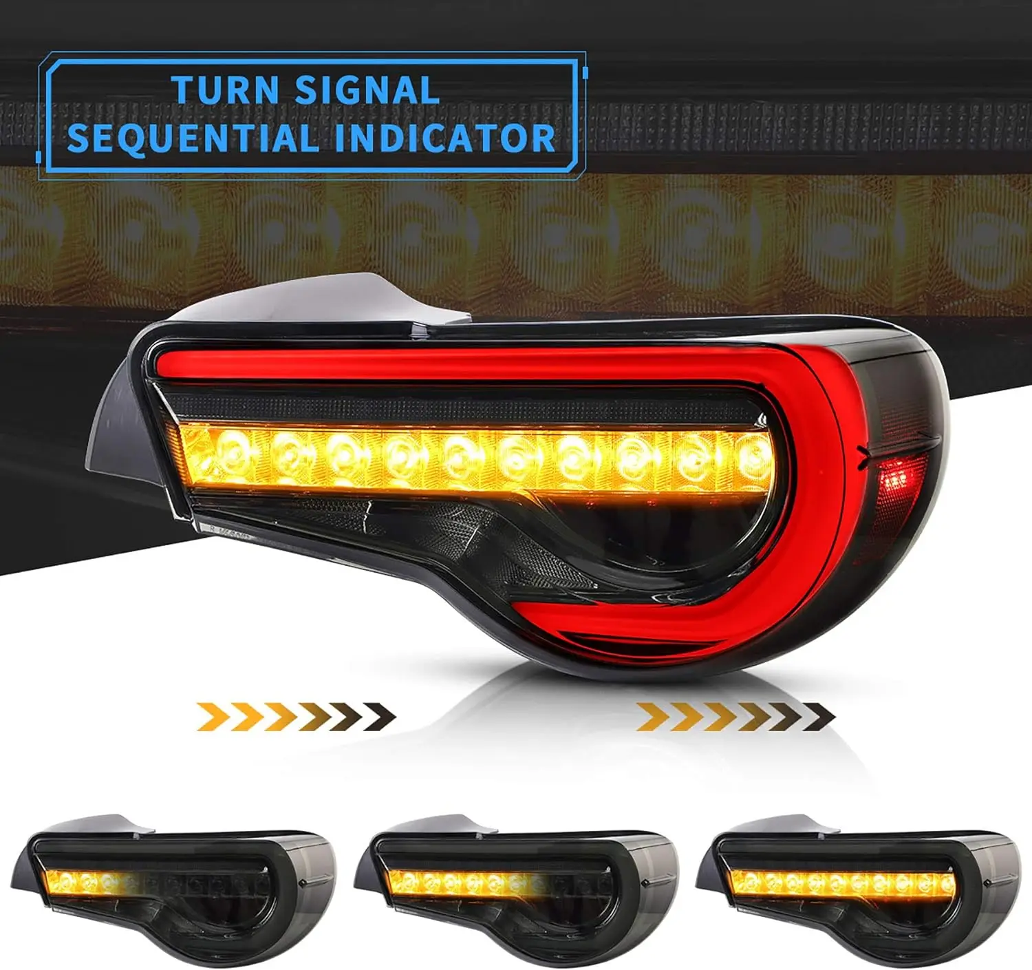 LED Tail lights Compatible with Scion Fr-s 2013-2016 Toyota86/ Subuaru Brz 2013-2020 with Amber Sequential, Full Led Rear