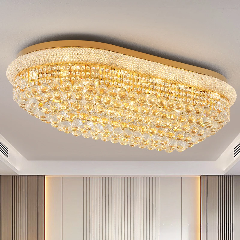 

Light Luxury Design Oval Crystal Dining Room Light Villa Grand Entrance Home Living Room Crystal Ceiling Light