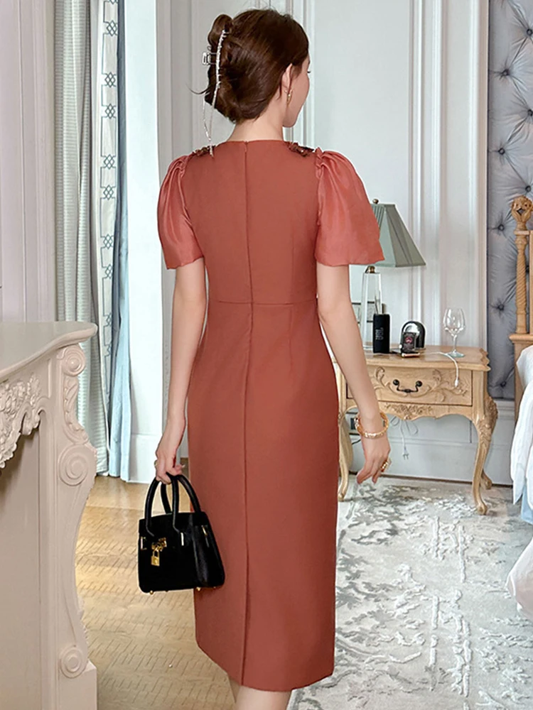 أزياء الصيف خمر تخفيف مناسبة رسمية فستان رصاص النساء الملابس الأنيقة مكتب س الرقبة سليم ميدي حفلة فيستدوس فييستا