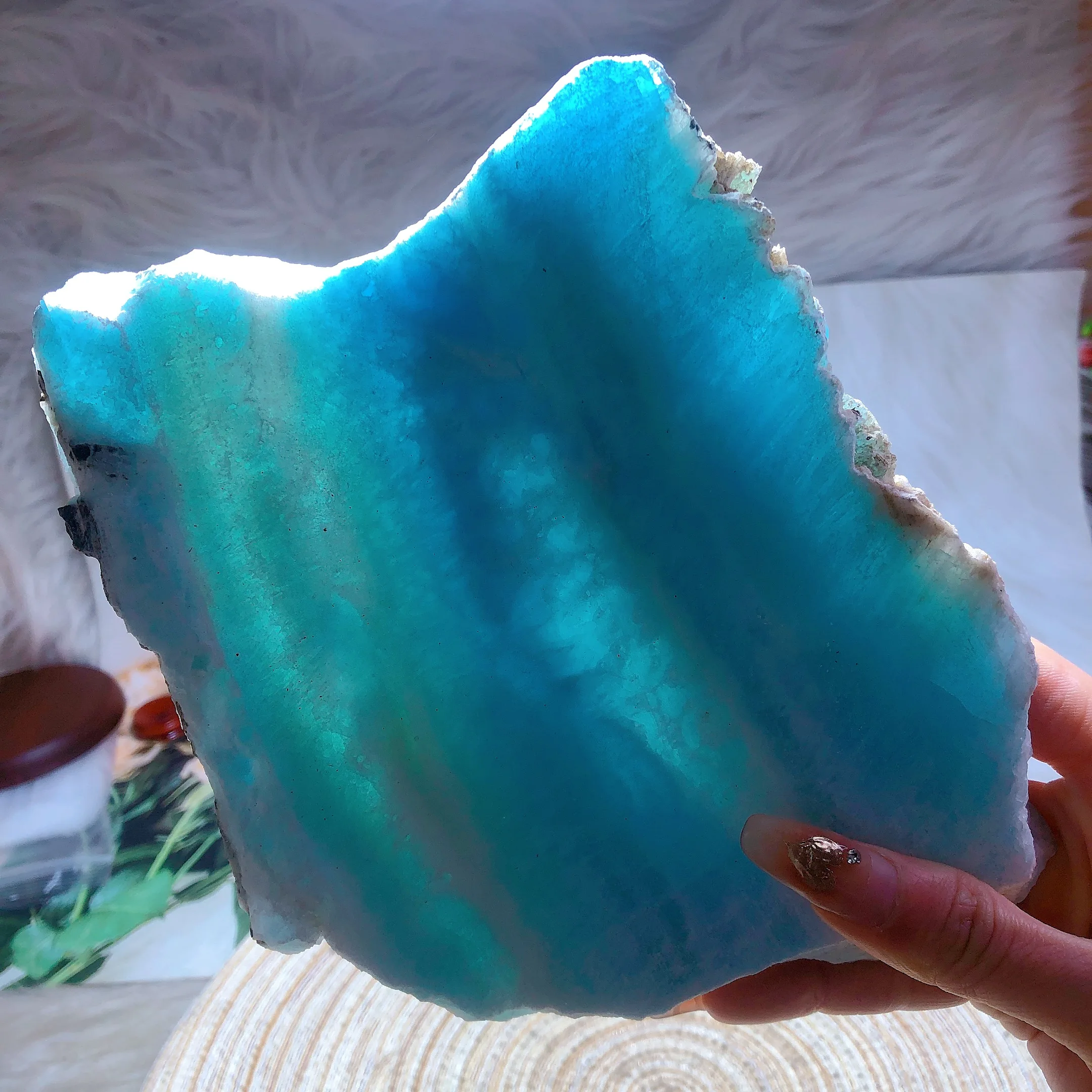 Natural Crystal Larimar Slab Aragonite Specimen Reiki Home Decoration Raw Stone Gift Rare Mineral Torch