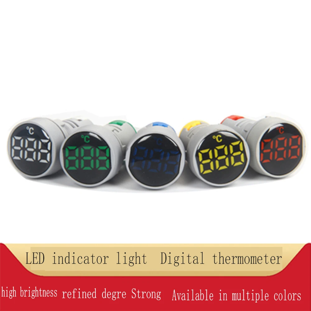 1PCS AD101-22Hz Circular Crystal Film Digital Display AC Thermometer Signal Light Indicator LED Highlight Aperture 22m AD16-22Hz