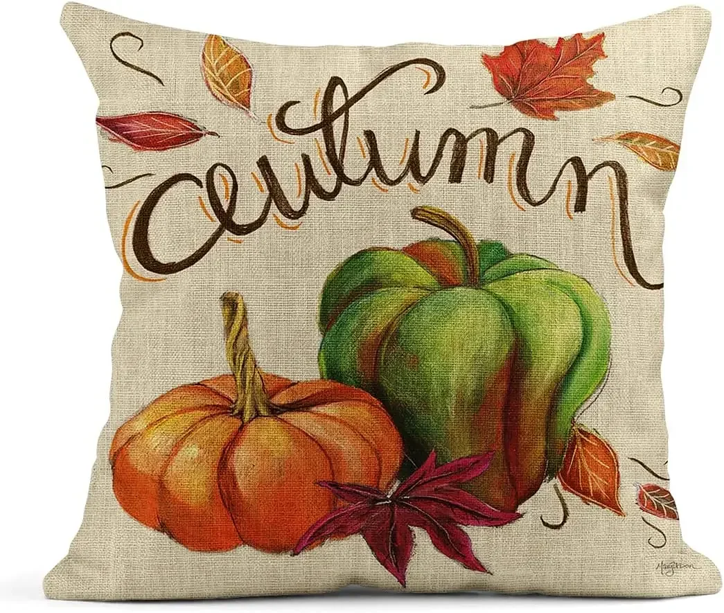 Autumn Farm Harvest Home Decoration Linen Pillow Cover Pillowcase Square Sofa Bed Cushion Cover 45x45 pillow case