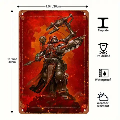 40k Inspired Adeptus Mechanicus Metal Tin Sign - Vintage Gothic Poster with robes, Heavy-Duty Aluminum Wall Decor for
