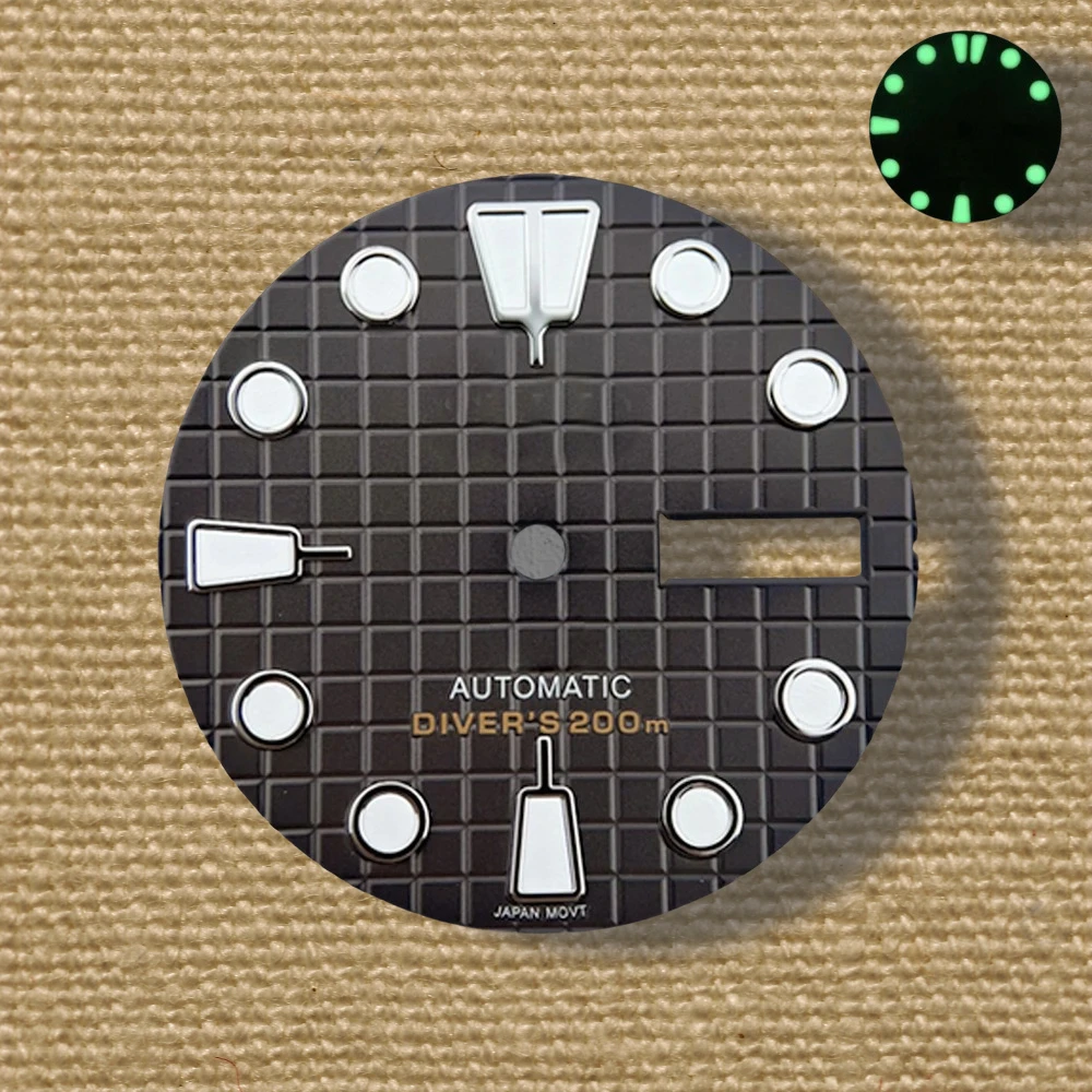 28.5 มม.คุณภาพสูง S โลโก้ NH36 Dial 3D Ripples Dial เหมาะสําหรับ NH35/NH36 การเคลื่อนไหวอัตโนมัติสีเขียวส่องสว่าง NH35 อุปกรณ์เสริม ﻿